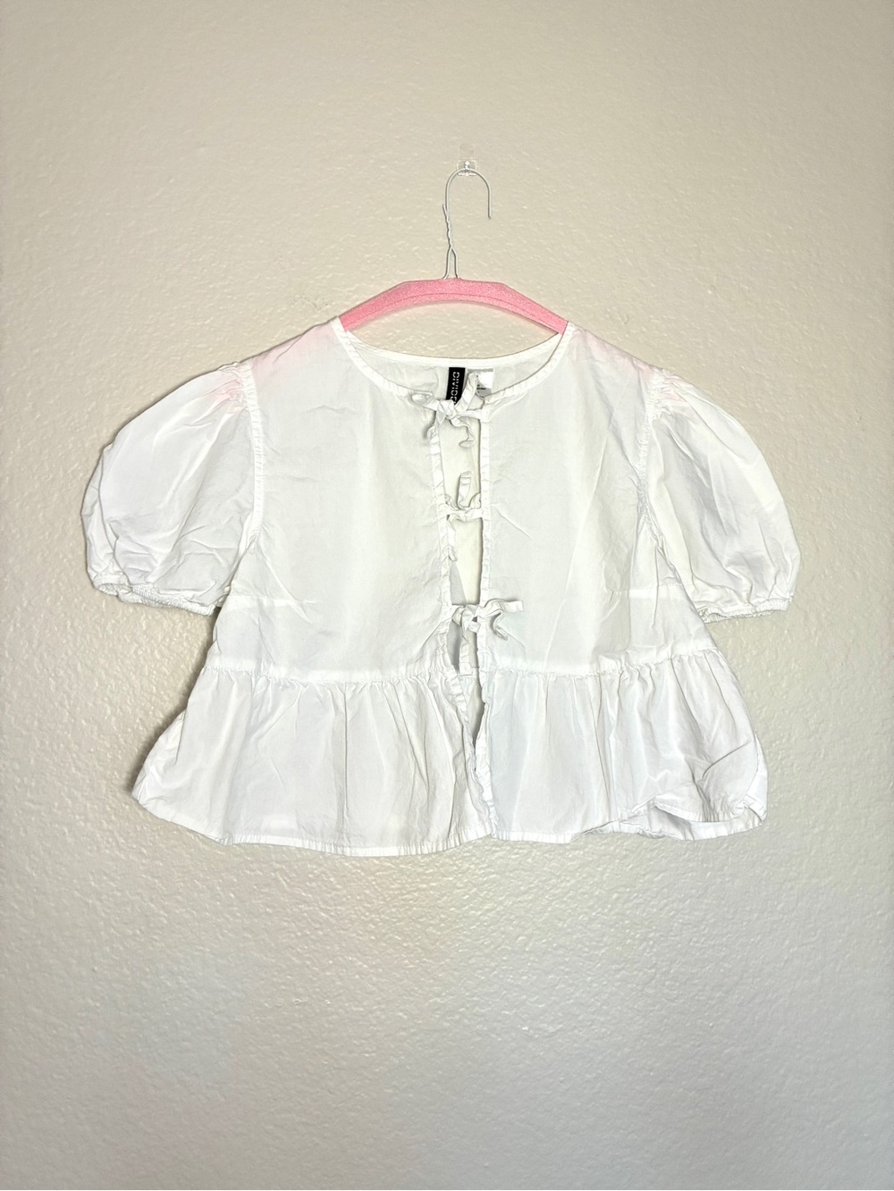 Divided 100% Cotton White Peplum Tie-Front Blouse